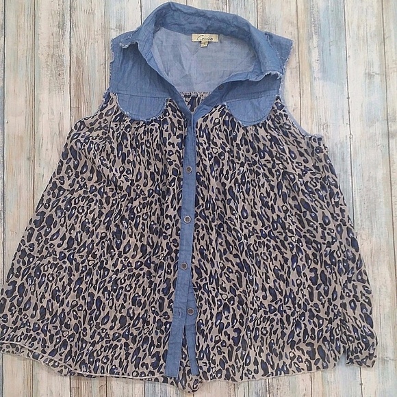 CECICO Anthropologie Tunic Blue Leopard Small - Picture 5 of 5